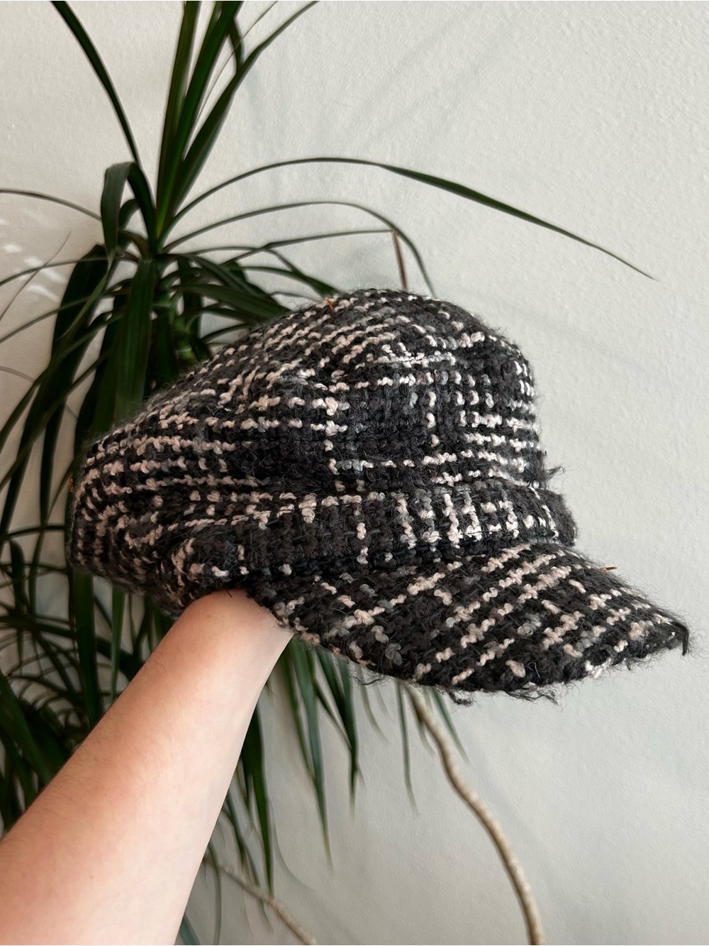 Black & White Tweed Baker Boy Cap - Women Accessories
